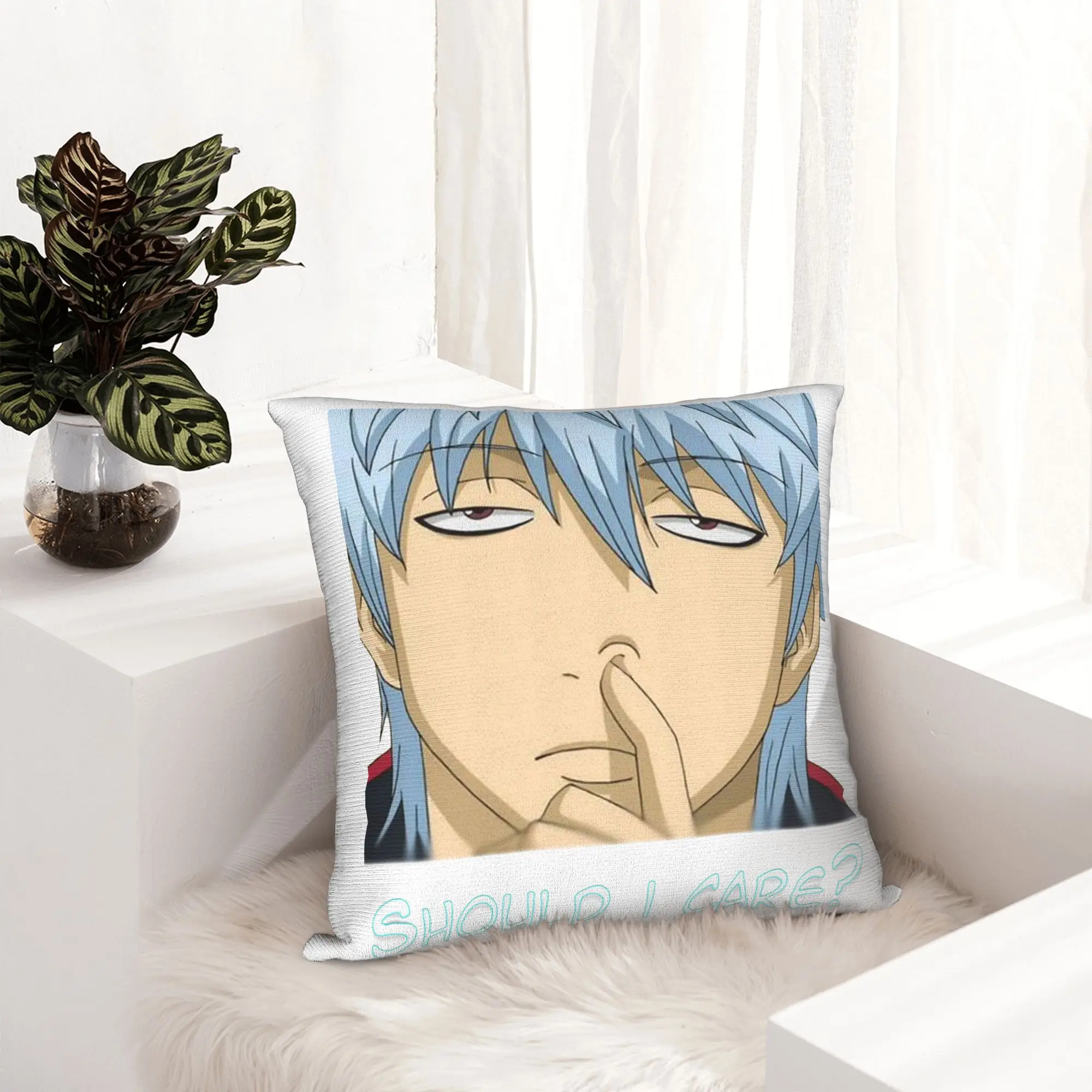 Gintama Should I Care Pillowcase Printing Fabric Cushion Cover Decoration Sakata Gintoki Throw Pillow Case Cover Bedroom 18''