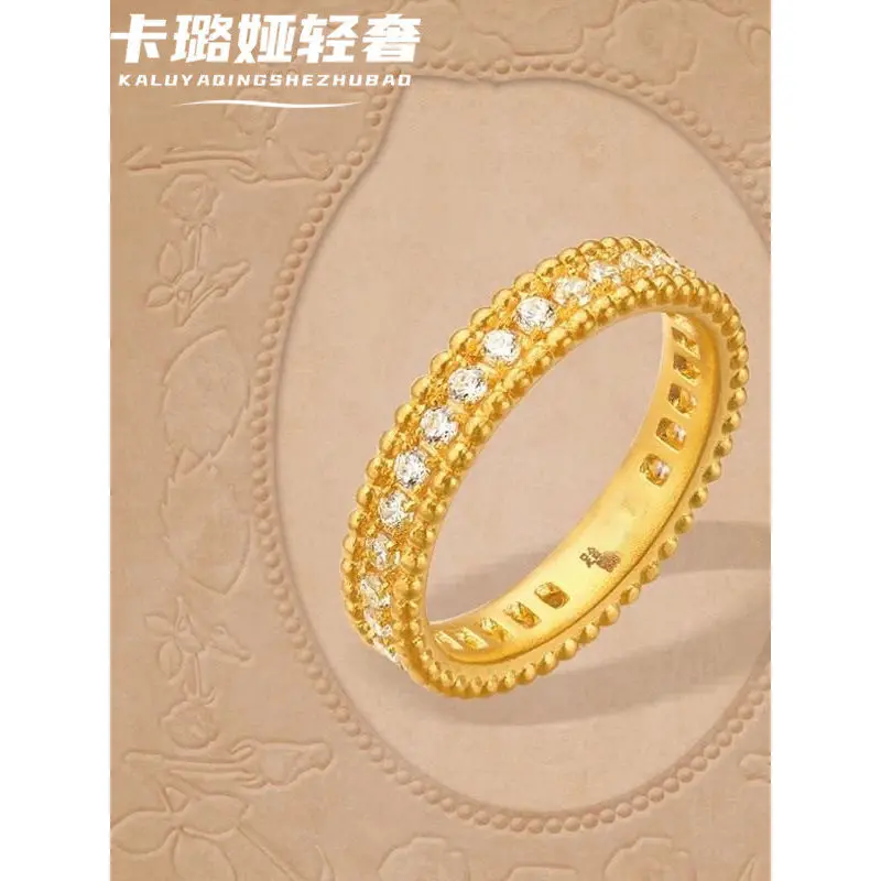 24k 999Gold ring fully encrusted with zirconia and bead accents, a stylish and elegant piece of jewelry for women, a new model t