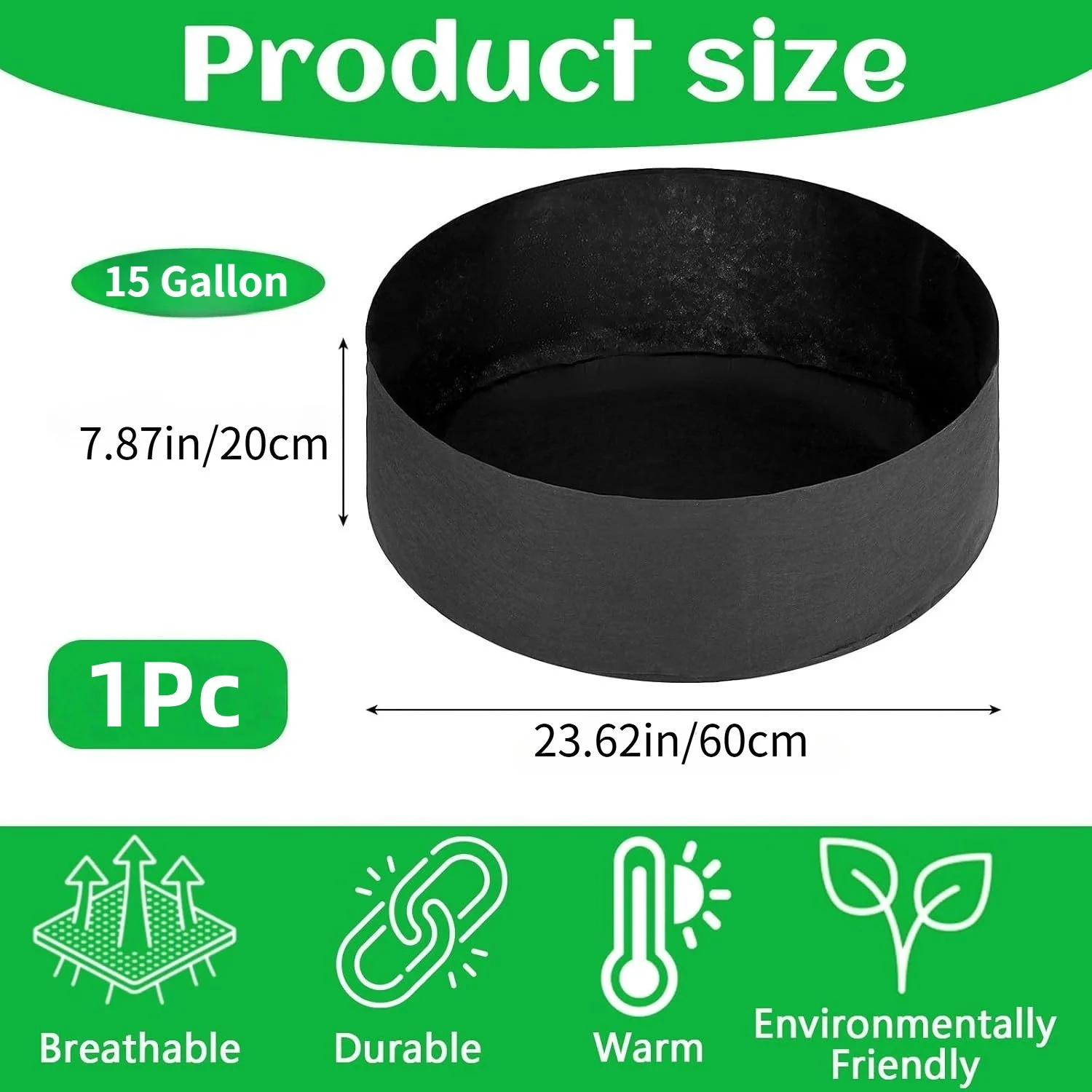 15 Gallon Fabric Grow Bags,Nonwoven Breathable Raised Bed,Reusable Root Control Planter for Veggies Flowers Herbs Indoor/Outdoor