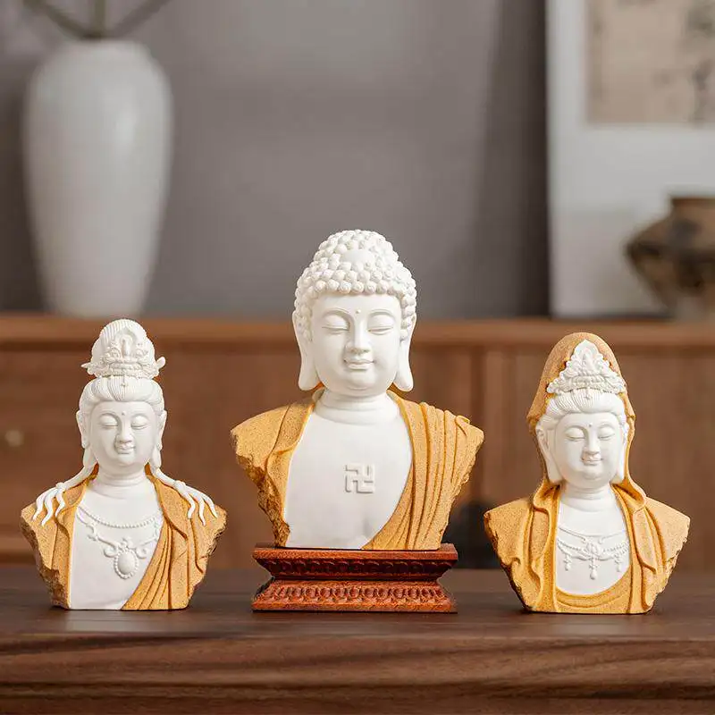

CZ Ceramics Western Three Saints Bust Zen Rulai Guanyin Bodhisattva Buddha Head Crafts