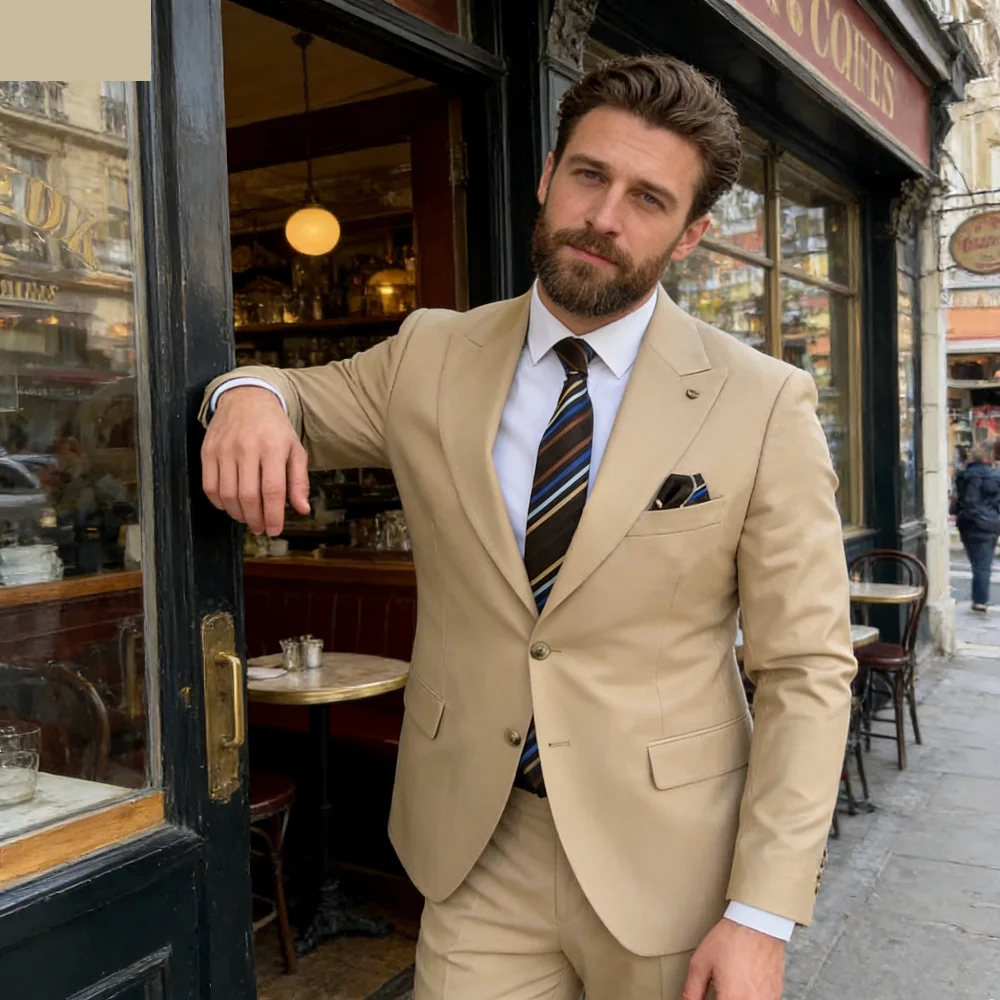 

Men's Two-Piece Formal Business Terno De Moda with Neck Tie Wedding Dress Code Jacket Pants Set