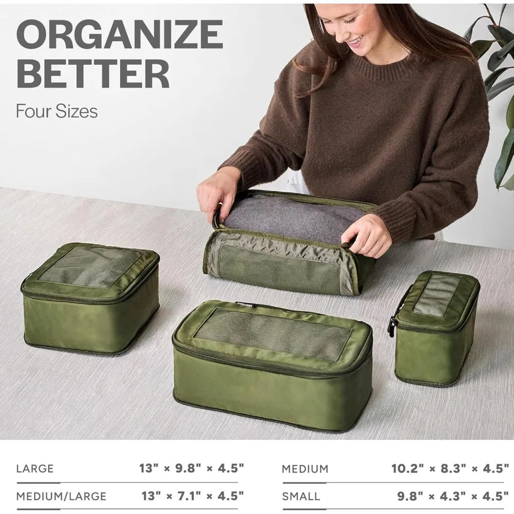

Compression Packing Cubes for Travel - Luggage Organizer Bags - Double Zipper Packing Cubes for Suitcases (4-Pack, Olive)