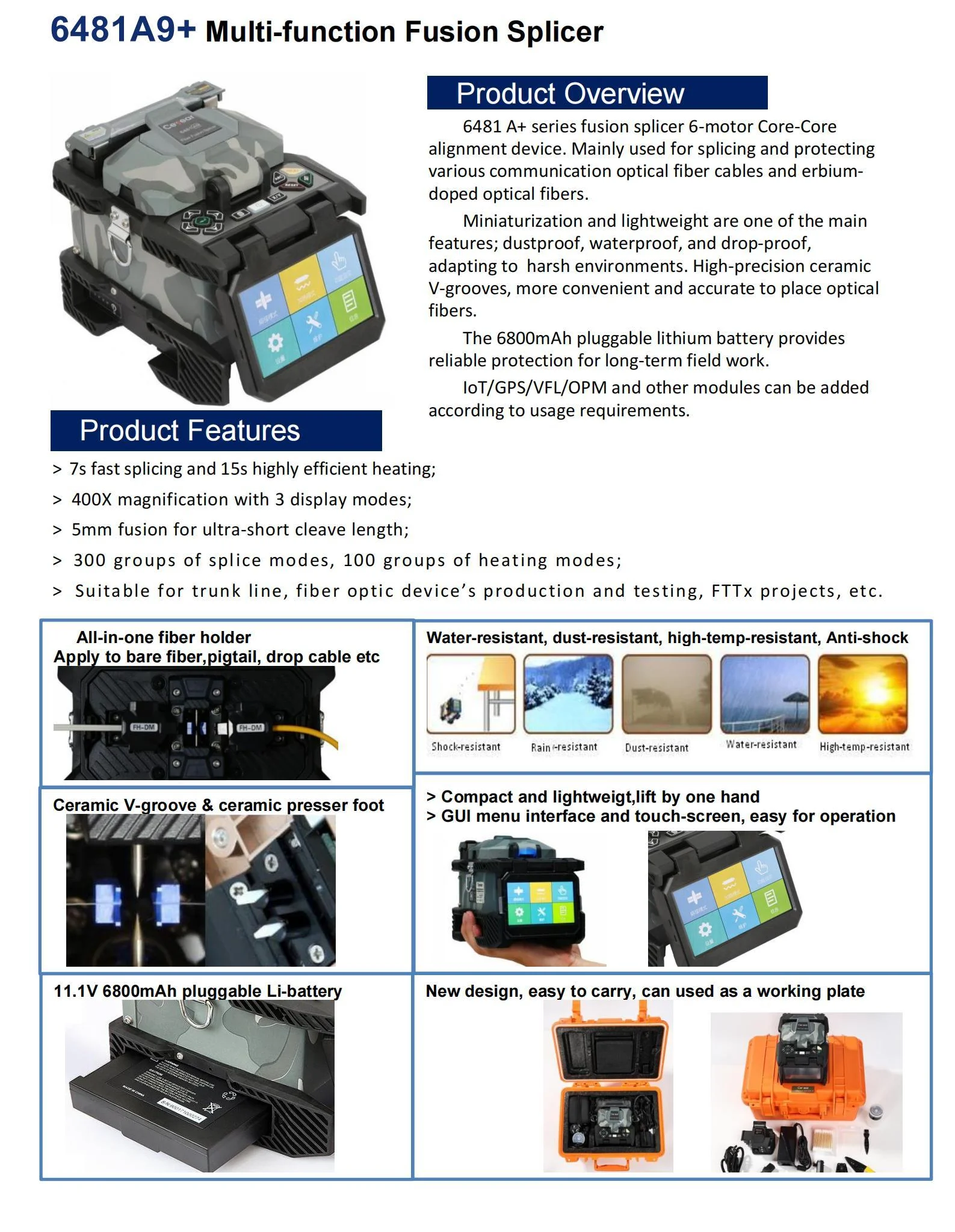 

6 Motors Fiber Fusion Splicer 6 Motor Ceyear 6481A9+ Fusion Splicer Core to Core Alignment
