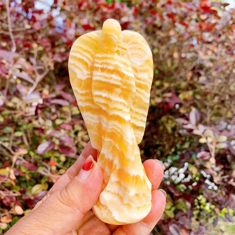 

12cm Natural Yellow Calcite Angel Crystal Carved Healing Energy Stone Fashion Tabletop Decoration Ornament Birthday Gift 1pcs