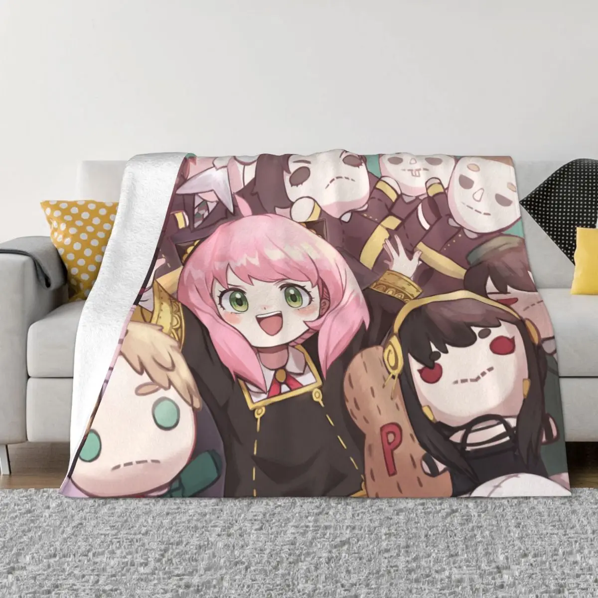 Cute Anya Forger Knitted Blankets Velvet Spy x Family Anime Super Soft Throw Blanket for Car Sofa Couch Bedroom Quilt