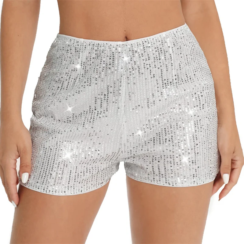 

Fashion Streetwear Women Sparkly Sequined Shorts Slimming Bottoms Nightclub Female High Waist Glitter Short Pants