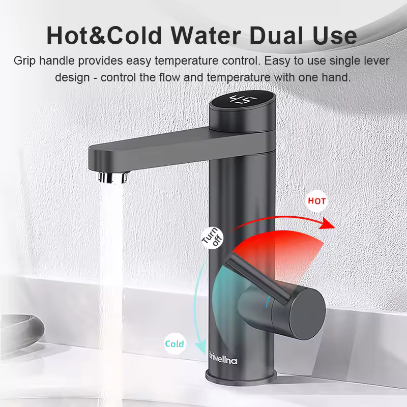Briwellna Stainless Steel Electric Faucet With Digital Display 220V Instant Hot Water Tap Faucet 120° Swivel Spout Heating Tap - AliExpress