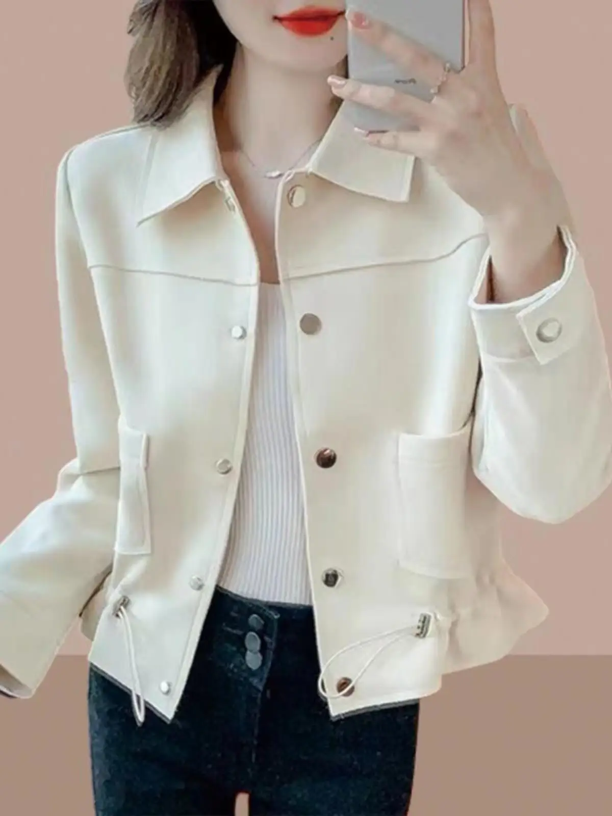 

Short Casual Style Women's Jacket 2026 Spring Autumn New Popular Fashion Commute Style Loose Fit with Pockets Ladies Coat