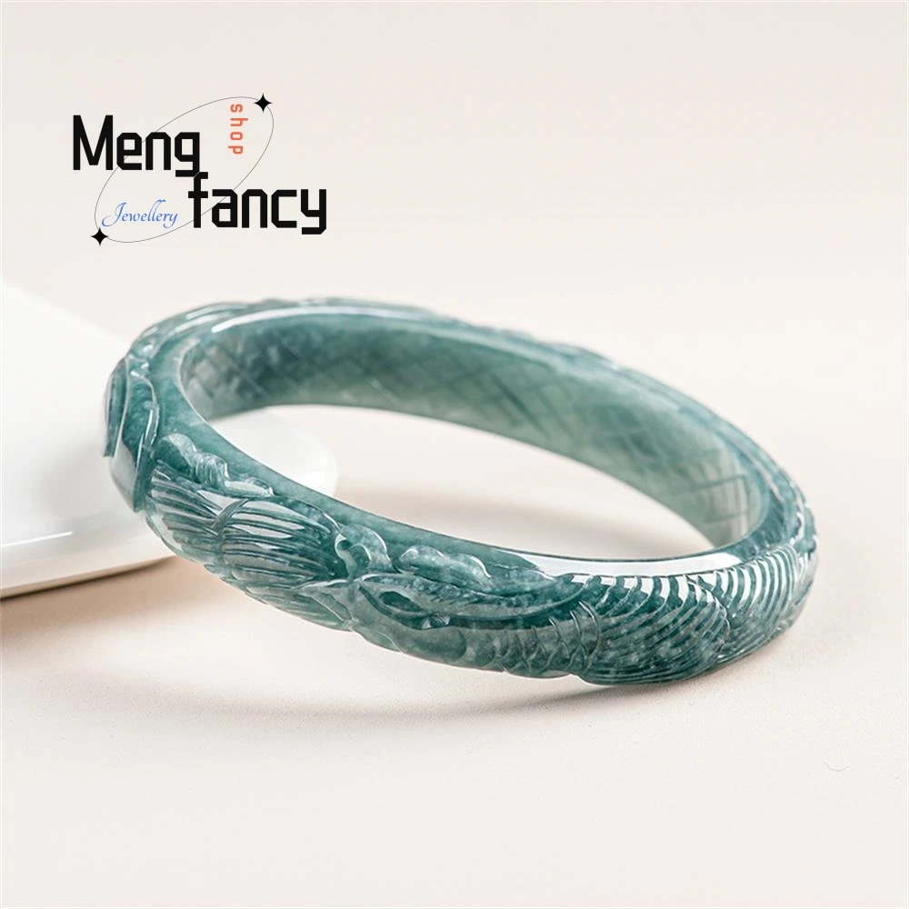 Jade blue water ring three-dimensional carving phoenix bracelet peace bracelet ice jade bracelet children hand ornaments