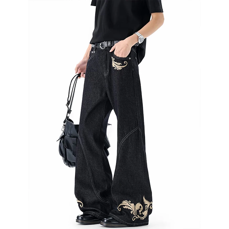 

Man's Vintage Embroidery Y2K Baggy Jeans High Waist 2000s Wide Leg Denim Pants American Retro Harajuku Trouser