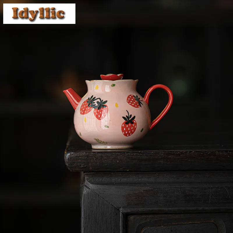 

210 мл ручная роспись клубничный чайник бутик заварник чая горшок чайник чайник с шариковым отверстием для украшения чайных аксессуаров