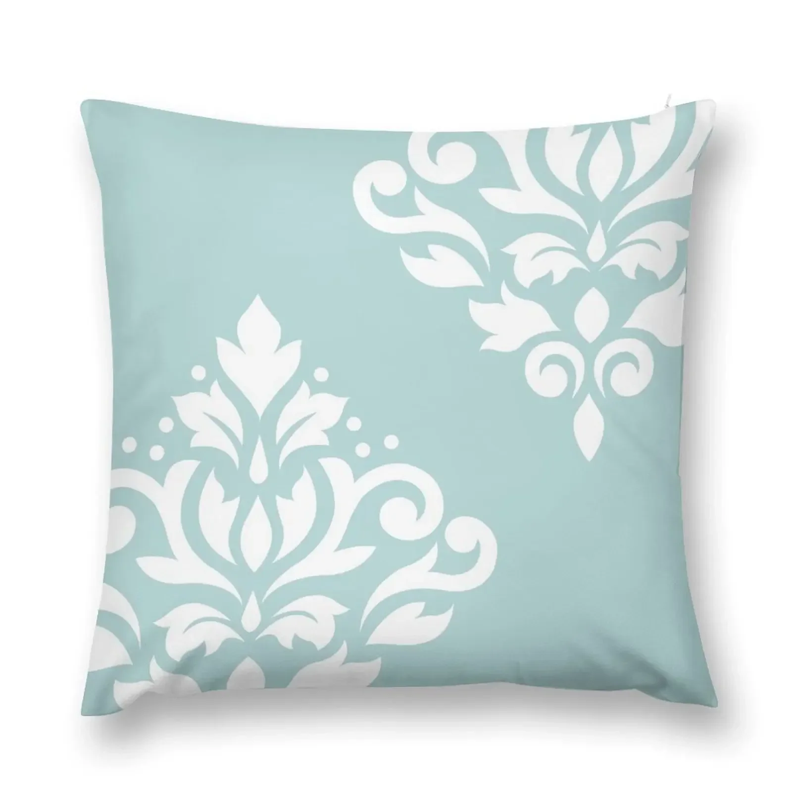 Scroll Damask Art I White on Duck Egg Blue Throw Pillow Pillow Cases Cusions Cover pillow