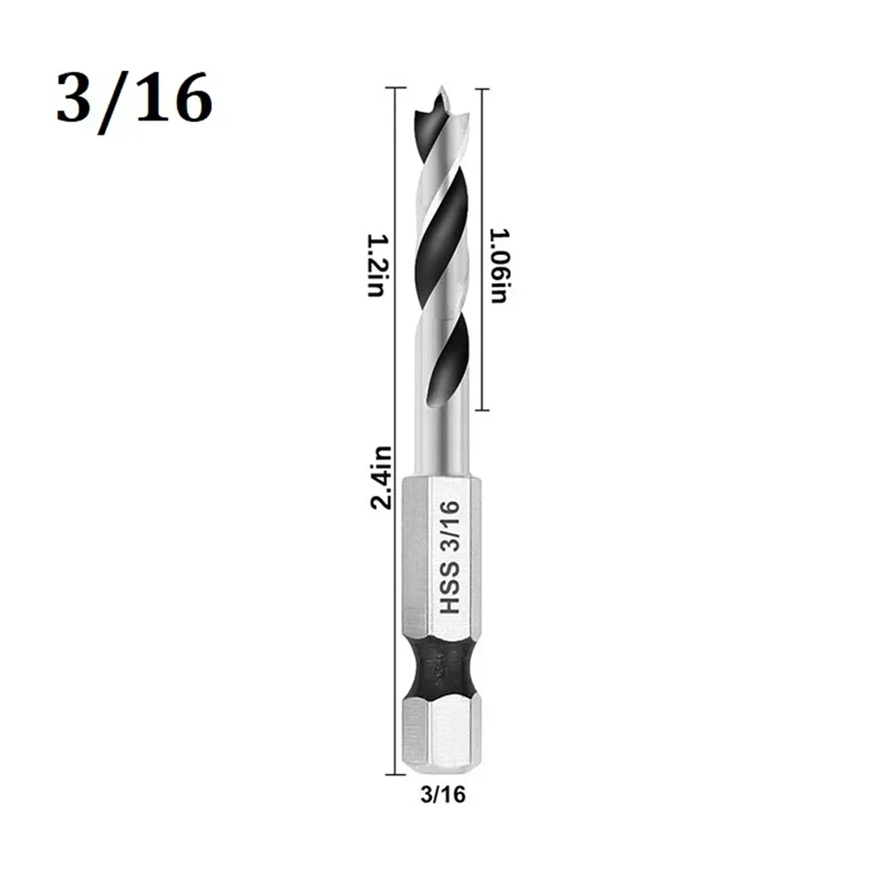 Brocas de vástago hexagonal de 1/4 ", juego de brocas HSS de 3 puntos de cambio rápido para taladro eléctrico, herramienta eléctrica para carpintería