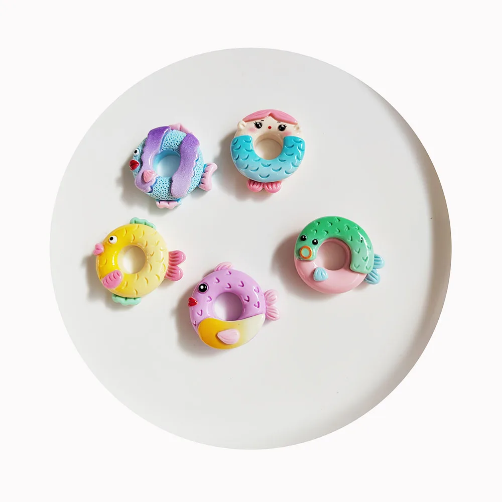 Kawaii Simulation Miniature Cartoon Fish Chocolate Donut Resin Flat Back Doughnut Cabochon for Doll House DIY Scrapbooking