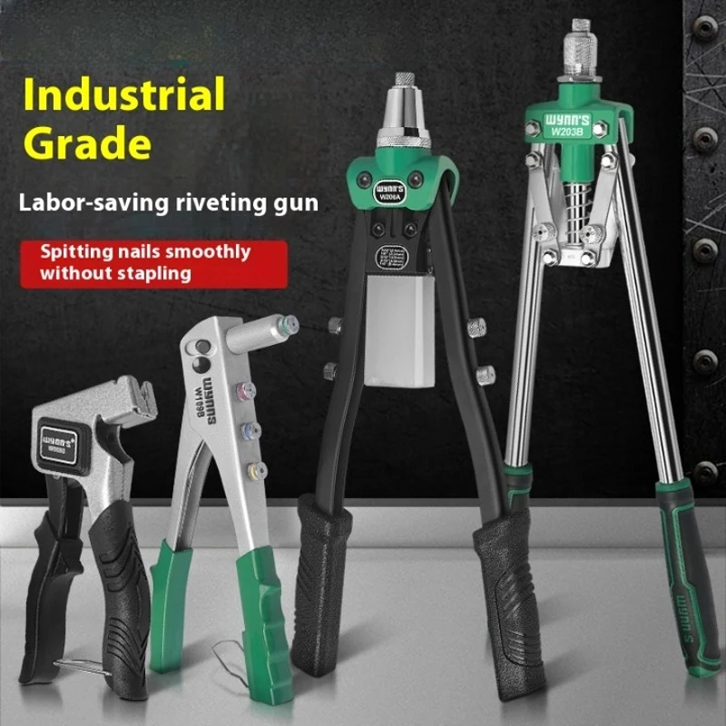 Manual Rivet Gun Set with 16 Sizes of Rivet Heads, Heavy-duty One-handed Rivet Gun Tool for Metal, Plastic and Leather