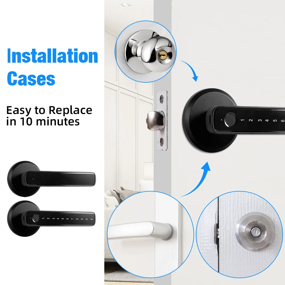 KERUI Tuya Smart APP بصمة قفل الباب الذكي قفل إلكتروني رقمي مع 4 طرق لفتح مفتاح ميكانيكي بلوتوث