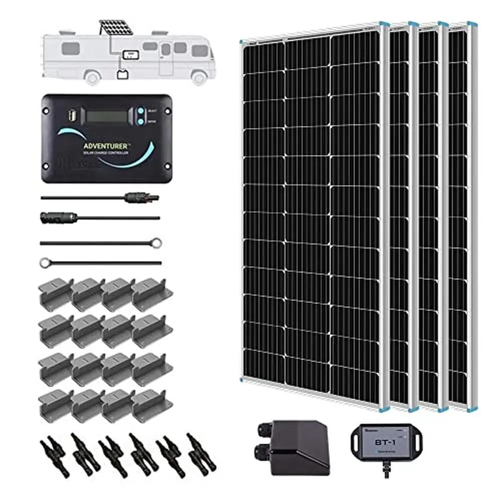 400W Monocrystalline Solar RV Kit Off-Grid with 30A PWM Charge Controller Mounting Brackets High Performance Multiple Protection