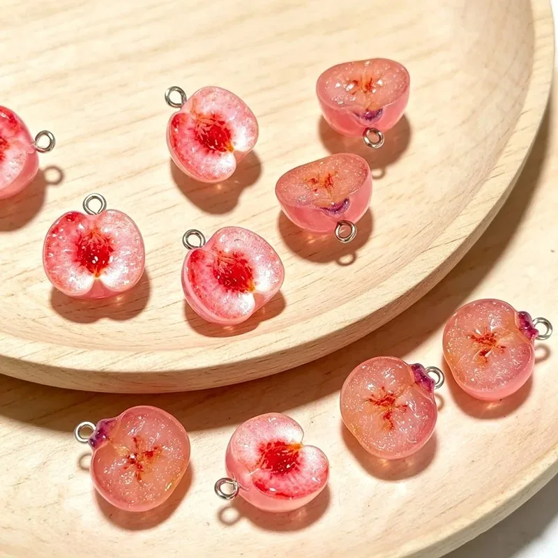 10pcs Transparent Pink Peach Slice Resin Charms Mini Simulation Fruit Pendant For Bracelet Earrings DIY Jewelry Making