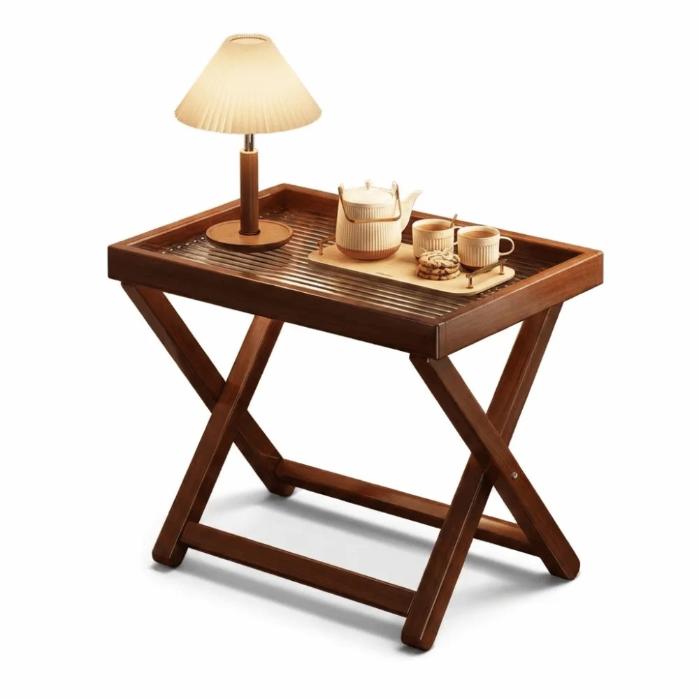 Sturdy Base Wooden Small Table Stable Quick Setup Foldable Coffee Table Space Saving Portable Mini Side Table Camping Patio