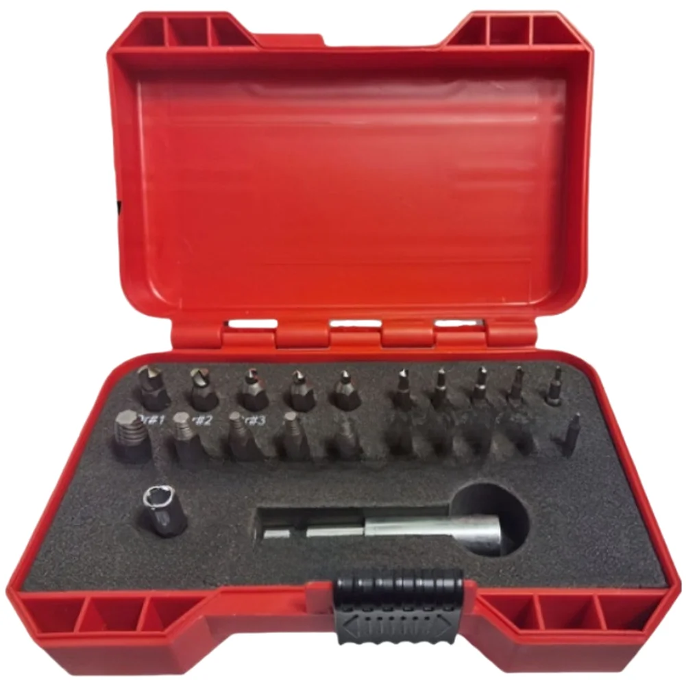 

22pc Red Box Screw Extractor Kit With Quick Release Rod For Stripped Bolt Damaged Screw Extractor Drill Bit Set