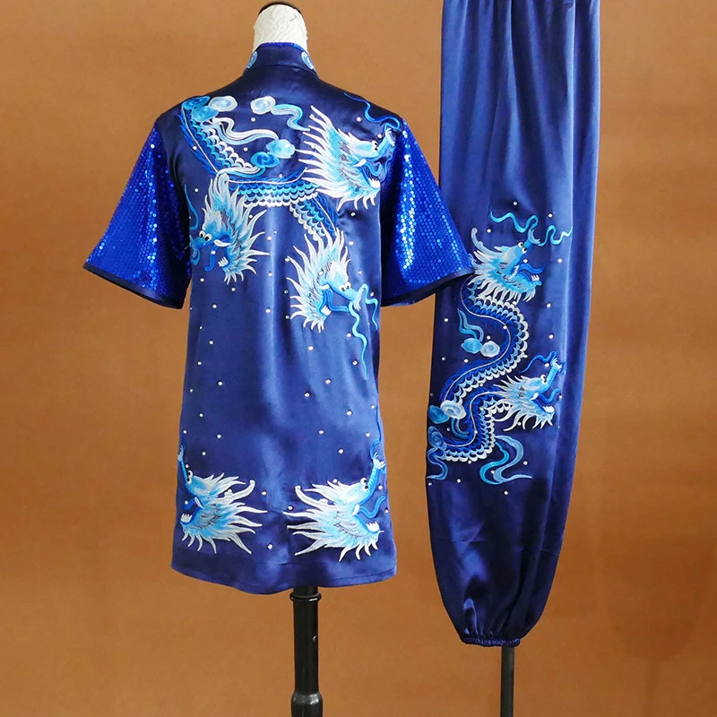 Custom Short Sleeve Embroidered Dragon Changquan Wushu Uniform Adult Performance Teen Competition Student Exam Suit Men Women