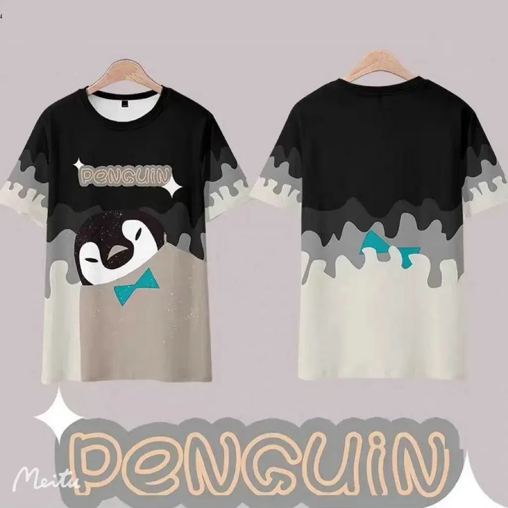 

Kawaii bonito kawaii pinguim impressão 3d camiseta verão moda em torno do pescoço manga curta kimono streetwear plus size 2024