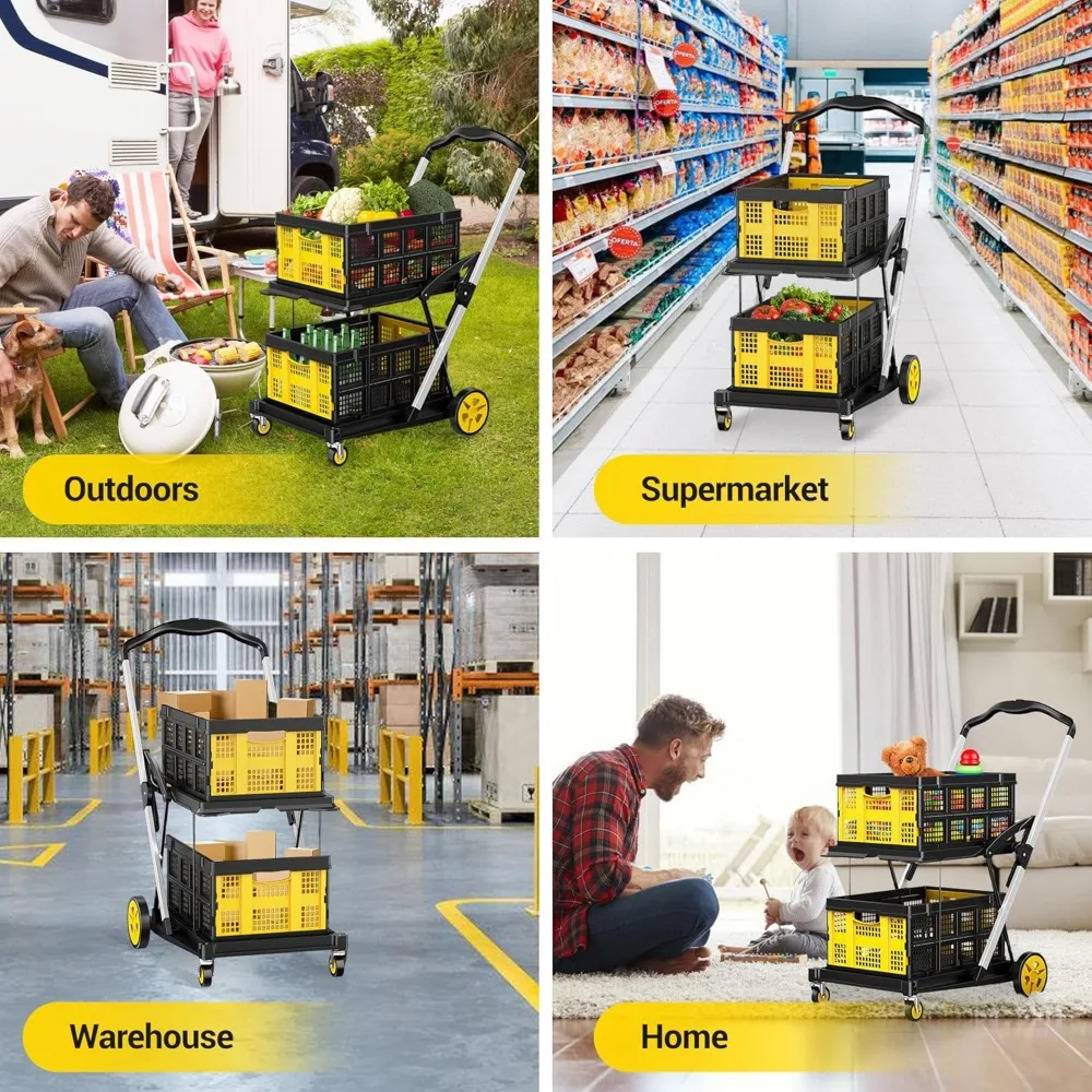 عربة تسوق قابلة للتوسيع، عربة أدوات ذات سعة 200 رطل مع صناديق تخزين مزدوجة، مقبض قابل لضبط الارتفاع للبقالة #6