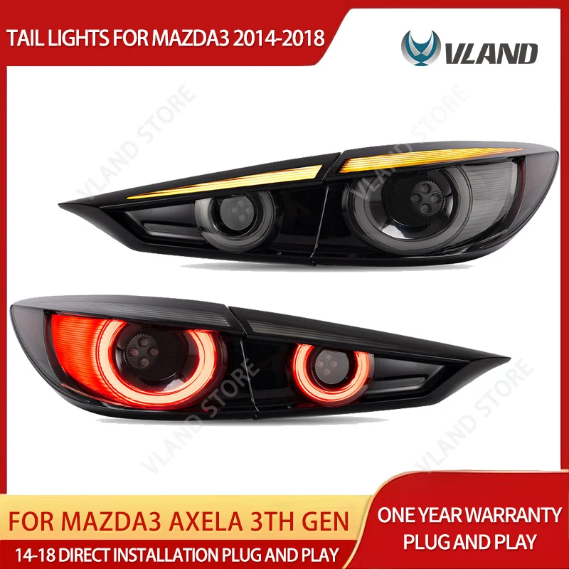 Vland 14-18 Mazda3 Axela 3rd Gen (BM, BN) Sedan LED Tail Lights With Dynamic Welcome Lighting Not Compatible with Compact Sedan