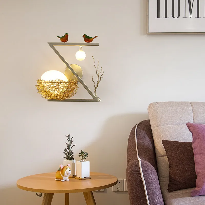 Modern Creative Bird Nest Wall Lamp Golden Metal Glass Lampshade Decorative Light Bedroom Living Room Hallway Restaurant Sconces