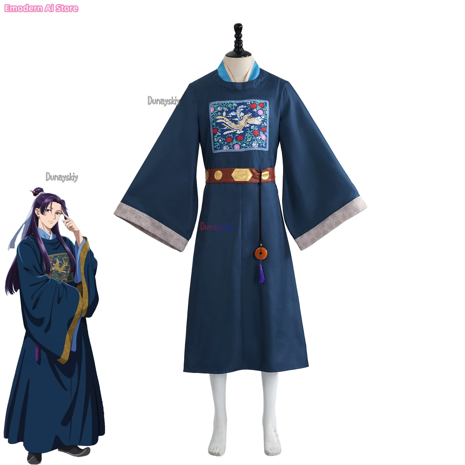 

Anime The Apothecary Diaries Jinshi 코스프레 Costume Wig Blue Robe Officials Uniform Headwear Kusuriya No Hitorigoto Women Men