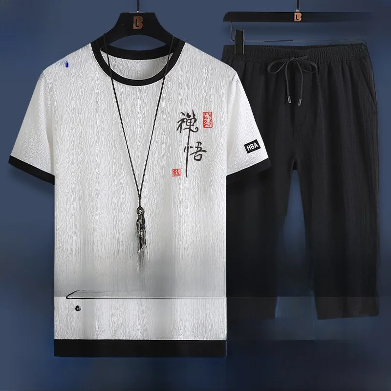 

Ice Silk ort Sve T-irt And orts Men's Summer Casual Sportswear Set Versatile Faionable All-Match Men's Clothing