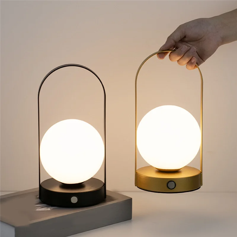 LED Hanging Metal Table Lamp Portable Outdoor USB Rechargeable Dimmable Wireless Table Lamp for Bedroom Hotel Bar Bedside Light