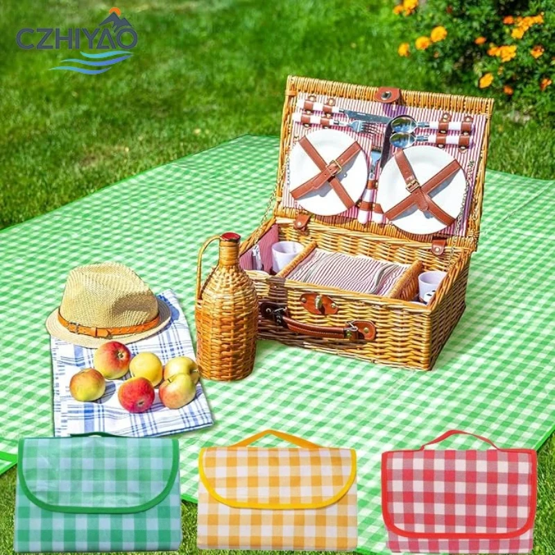 

CZHIYAO Waterproof Sandproof Picnic Blanket With Grid Design Foldable Handbag For Outdoor Park Travel Music Festival Camping
