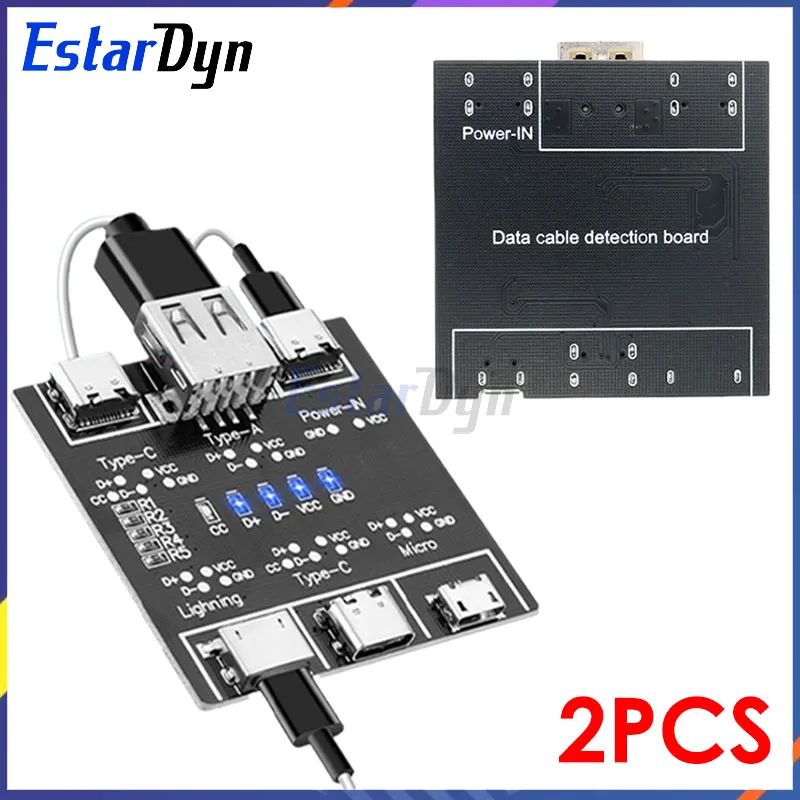 2PCS DT3 Data Cable Detection Board Type-C Micro USB C Cable Tester Short Circuit On Off Switching Diagnose Tool for iOS Android