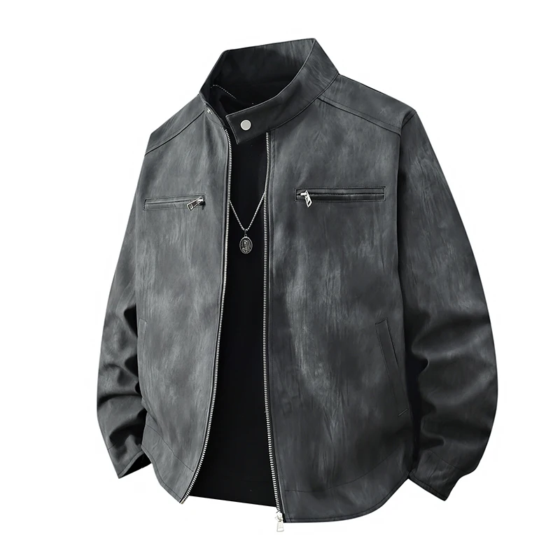 

Men Jackets Retro Stand Collar Motorcycle Leather Jacket Spring Autumn New Loose Casual Coat Stylish Design Couple Workwear
