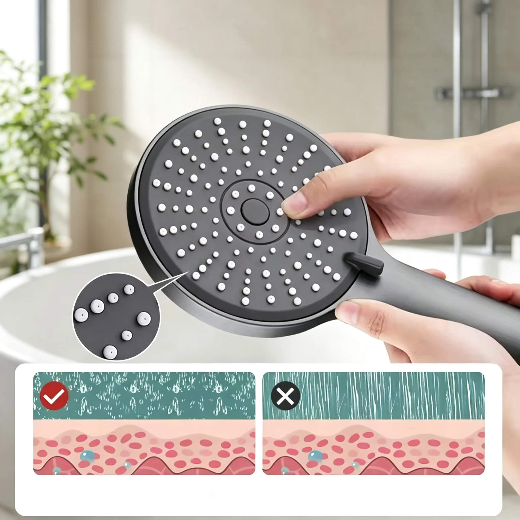 5 Modes Adjustable Handheld Shower Head High Pressure Silver Black Grey Rainfall Sprayer Household Bathroom Accessory