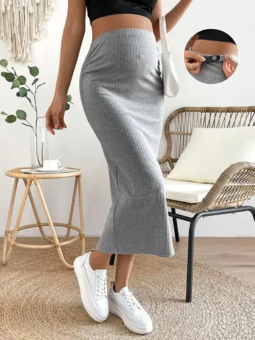 Maternity Summer Dress Summer Comfortable Casual Versatile Maternity Grey Dress, Slim Fit Hip-Hugging Skirt for Pregnant Women