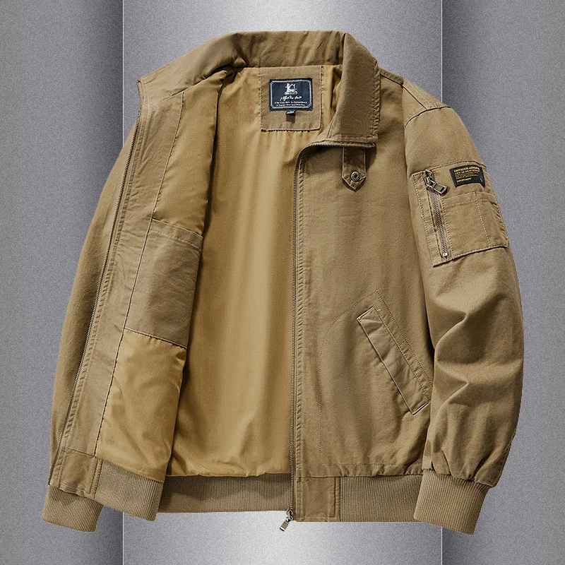 

Мужская куртка из чистого хлопка свободного кроя на молнии, демисезонная, повседневная, для мужчин среднего и молодого возраста