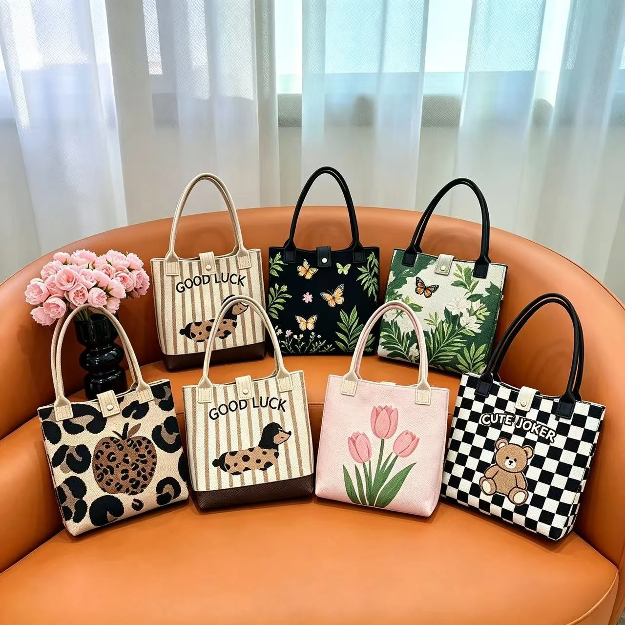 

Универсальная японско-корейская минималистичная модная вязаная сумка-тоут большой вместимости для поездок на работу