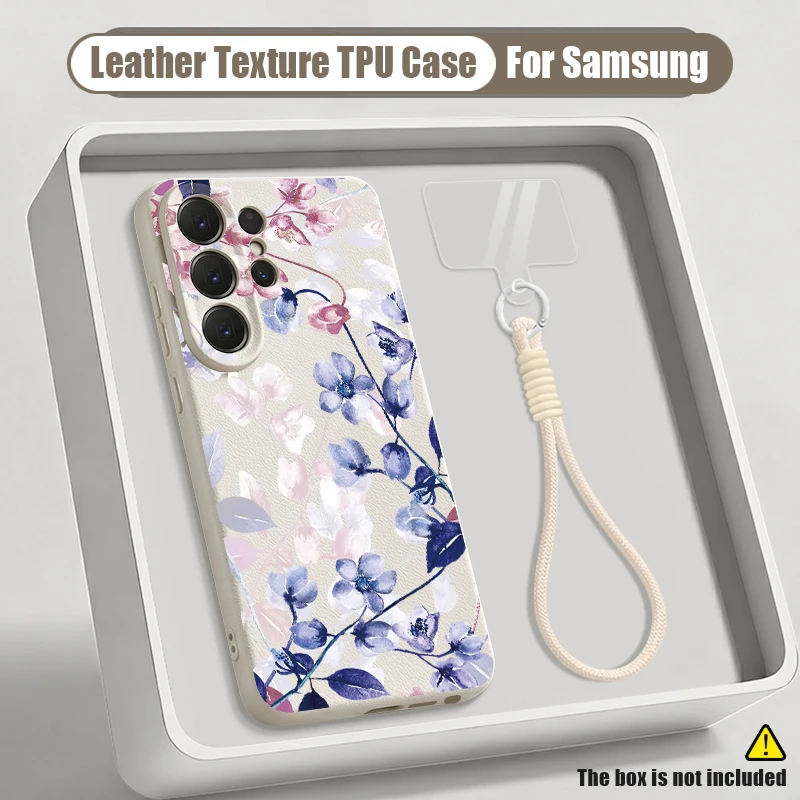 Lanyard Silicone Phone Case For Samsung Galaxy S26 S25 S24 Ultra S23 S25 FE A57 A37 A17 A56 A55 A16 A26 A36 Flower Printed Cover
