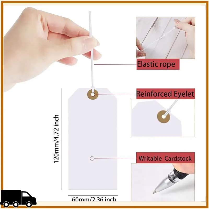 A35M-Large Reinforcing Hole Paper Tag With String Attached,800 Pcs Paper Hanging Tags With Elastic Rope Attached