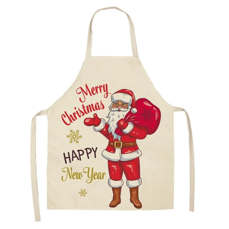 Creative Christmas Printed Women Kitchen Aprons Waterproof Cooking oil-proof Cotton Linen Antifouling Chef Apron man kid aprons