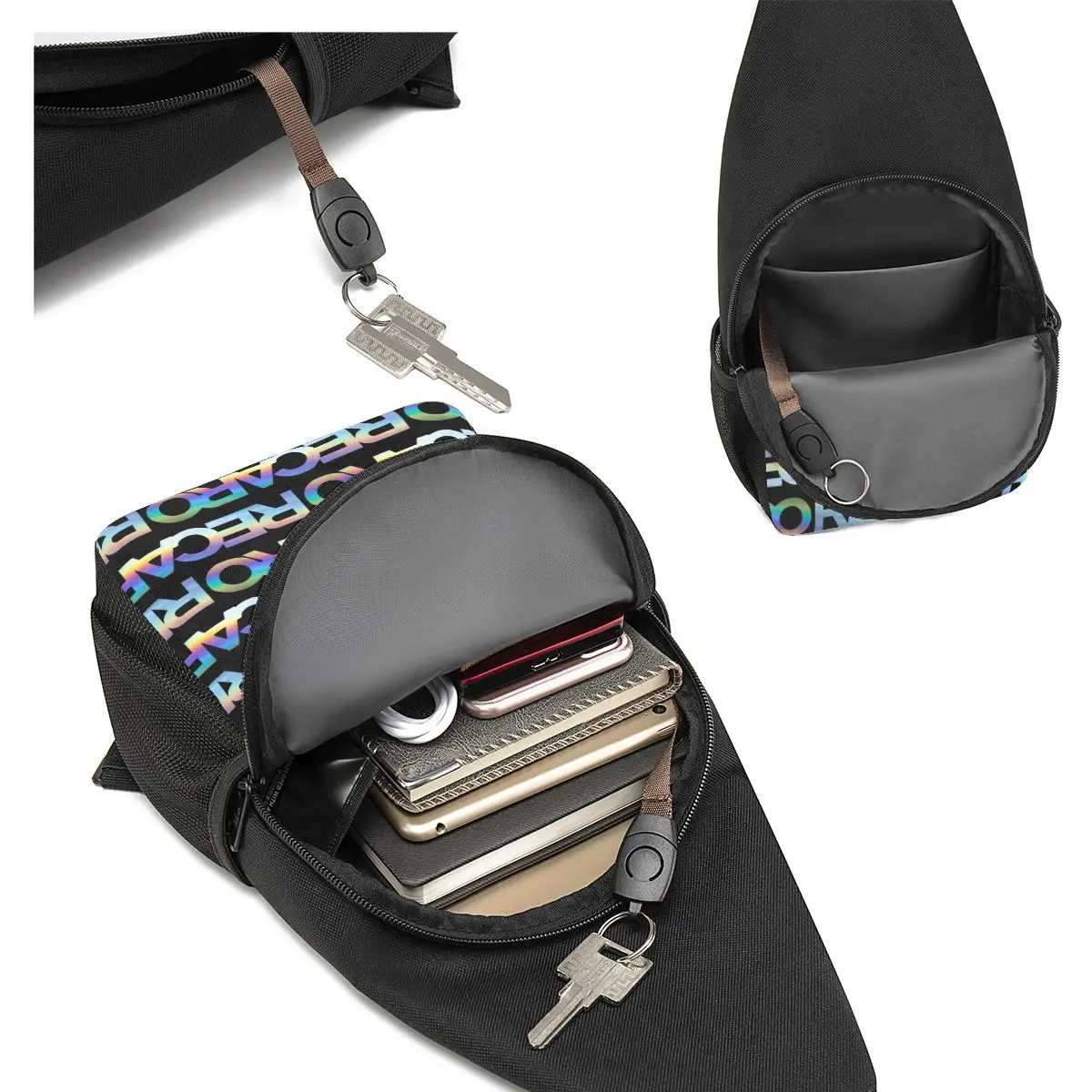Recaro Houndstooth Logo Chest Bag Men Sling Crossbody Backpack Chest Bag Traveling Hiking Daypack Shoulder Bag view 5