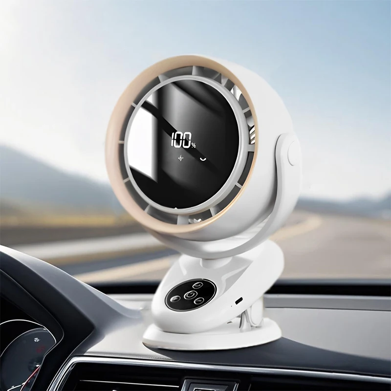 5-Speeds Portable Clip Fan Rechargeable Car Fan 80° Auto Rotation Dashboard Cooling Fan Powerful Silent for Car Home Truck SUV