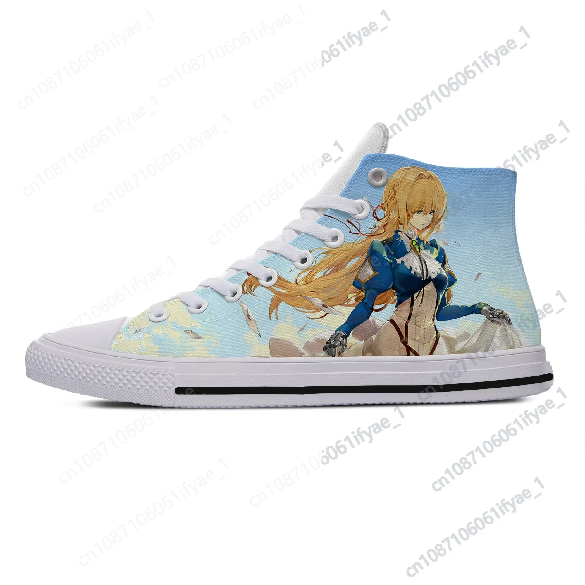 

Hot Summer Women Men Anime Violet Evergarden Kwaii Fashion Shoes Lightweight Casual Canvas Shoes High Top Classic Board Shoes