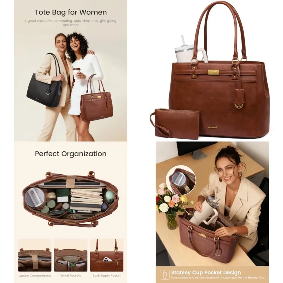 

Laptop Tote Bag for Women, 17.3 Inch Waterproof Leather Work Computer Bag, Business Office Briefcase Shoulder Handbag Purse Gif