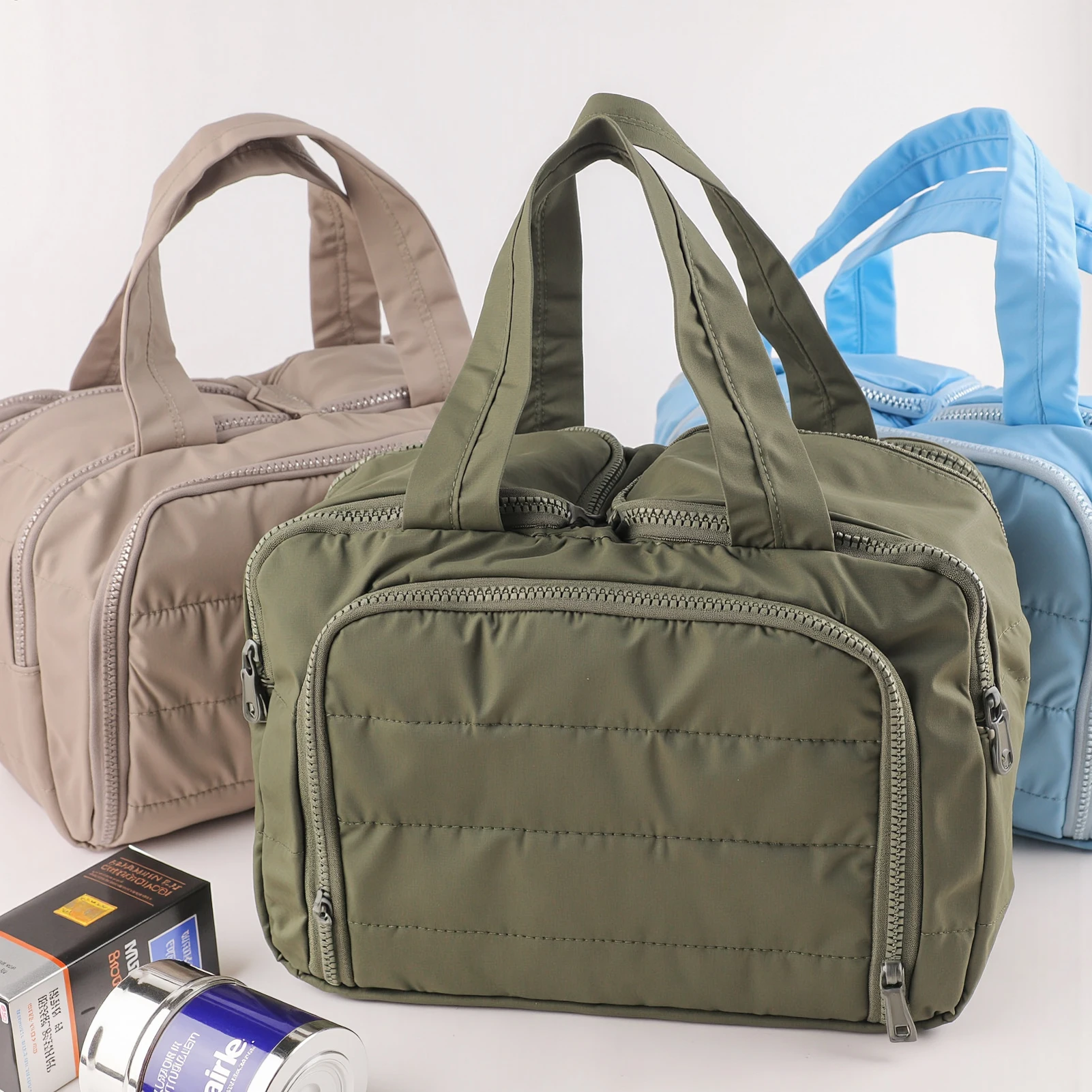 Multi-Opening Quilted Simple and Stylish Solid Color Portable Travel Toiletry and Makeup Bag