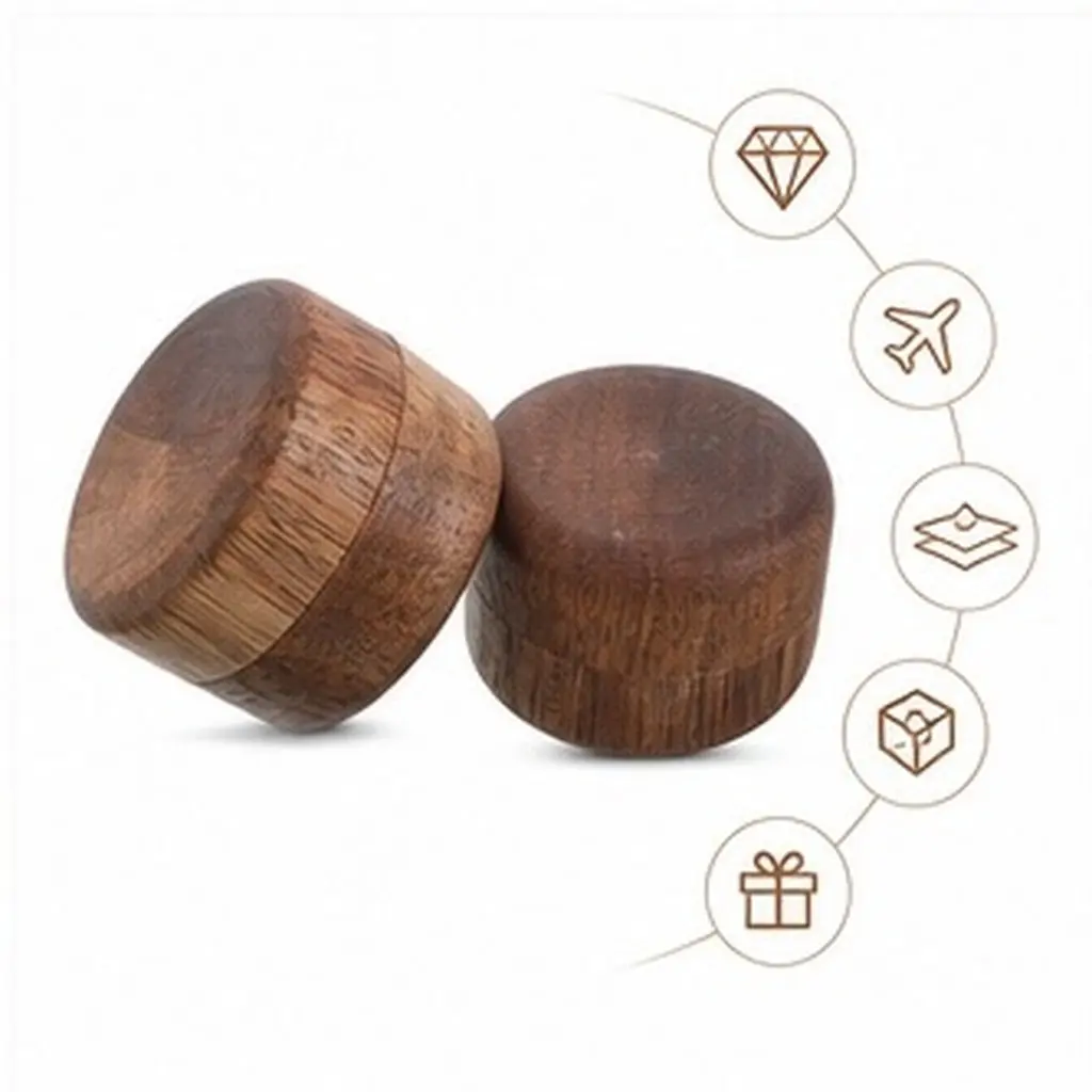 2Pcs Solid Wood Jewelry Box Compact Wooden Ring Holder Mini Round Trinket Case Soft Padded Interior for Travel Daily Use Wedding