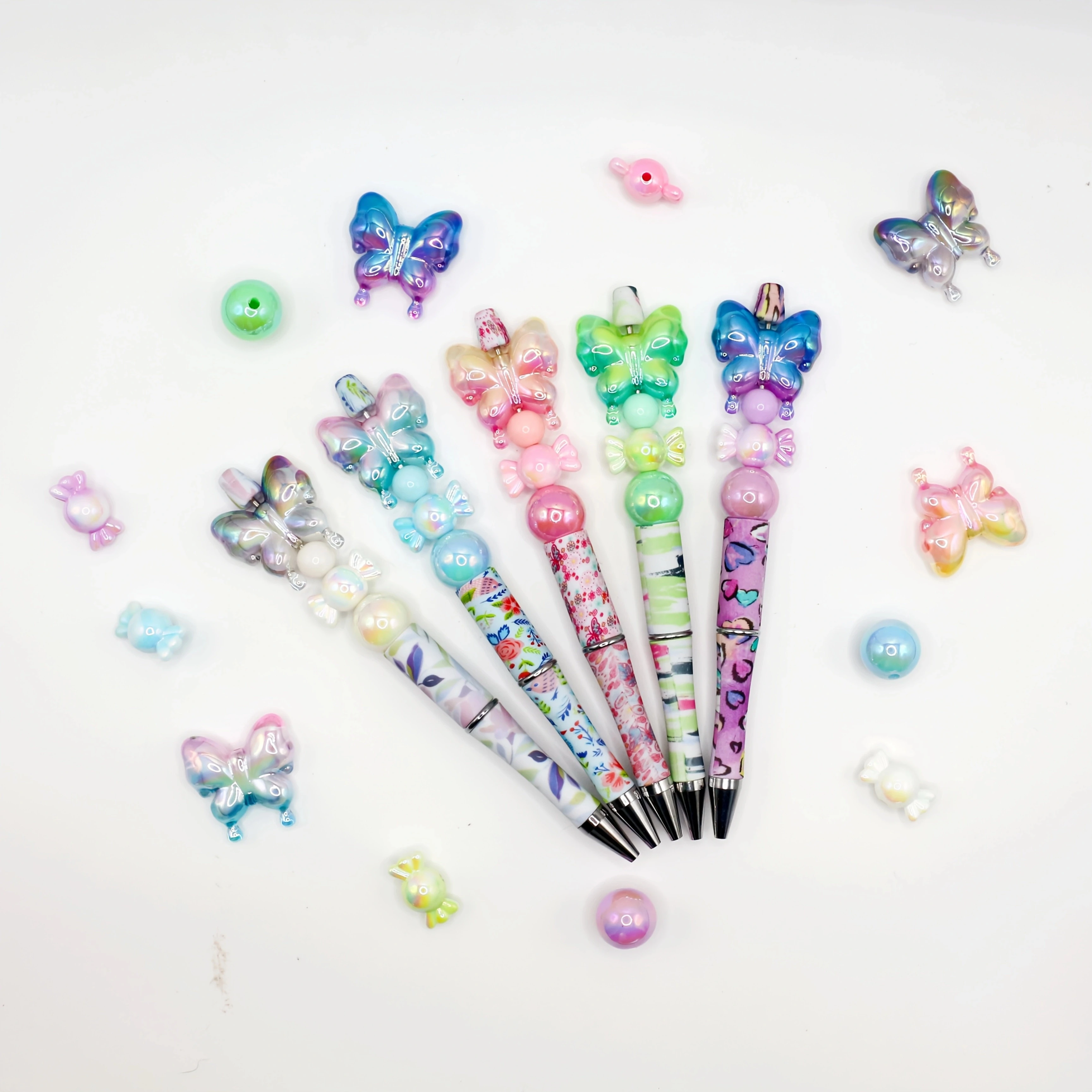 5 قطعة/10 قطعة جديد لتقوم بها بنفسك الاكريليك الملونة فراشة الحلوى على شكل حبة و حبة قلم حبر جاف مجموعة ، مناسبة للوازم المكتبية والمدرسية