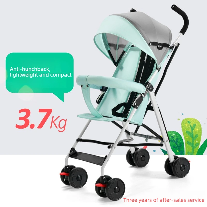 

Portable Baby Stroller Foldable Reclining Pushchair with PVC Hard Back Support One Step Folding and Easy Carry Design
